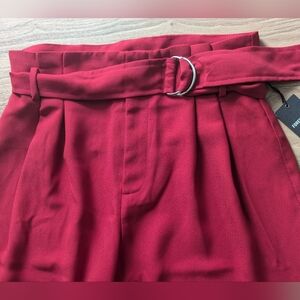 NWT Forever 21 Red Trousers with Belted Waist and Pleated Design